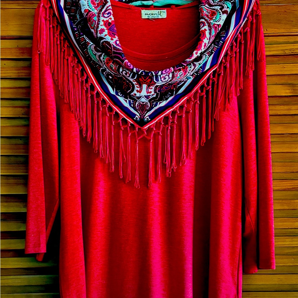 Ladies red shirt with scarf - XL